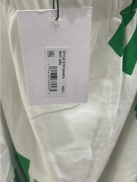 Sugarlips White Dress with Green Graphic Accents with Pockets - Picture 3 of 3